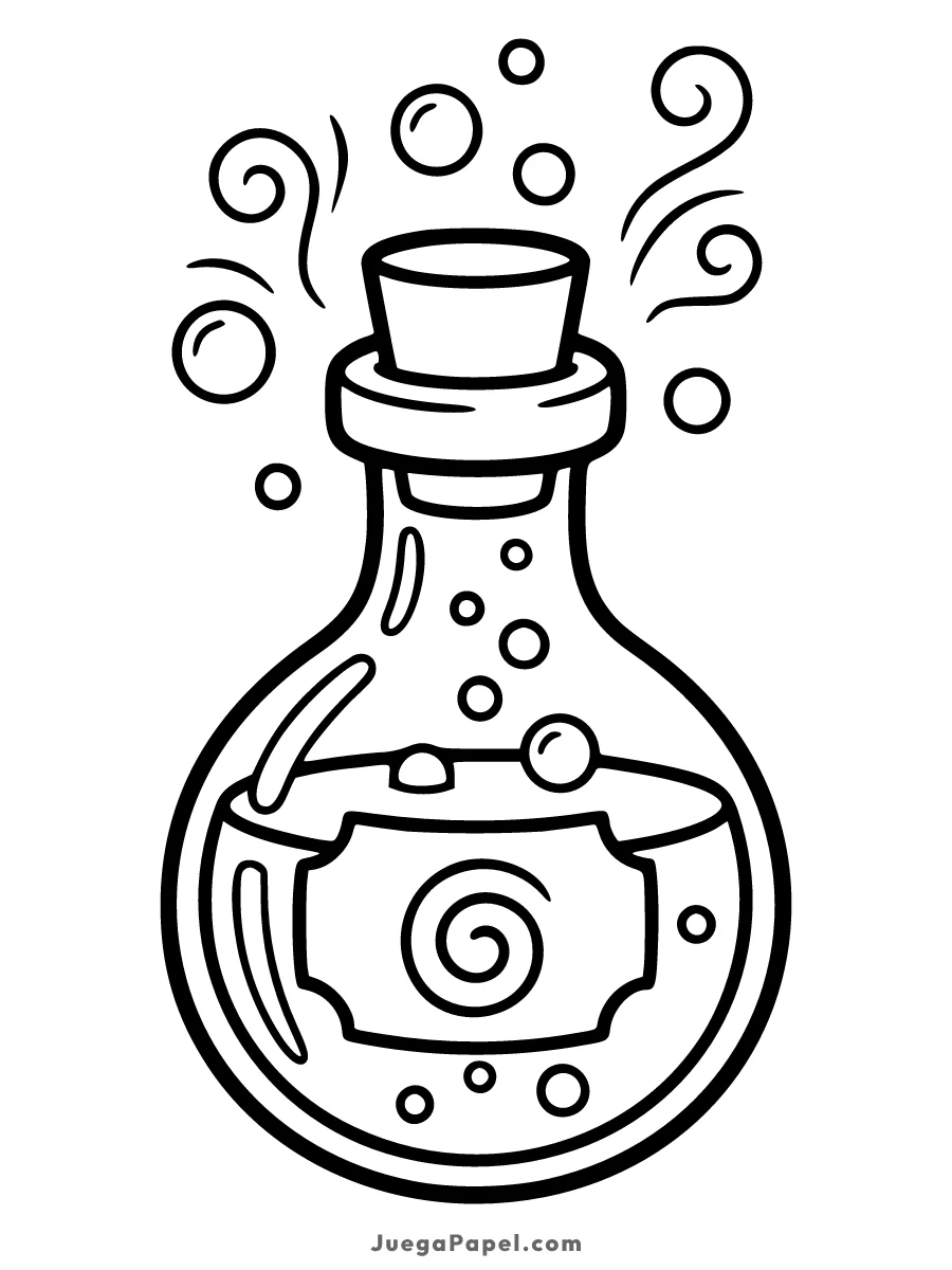 Dibujo para colorear e imprimir de Frasco de Poción Mágica con Burbujas