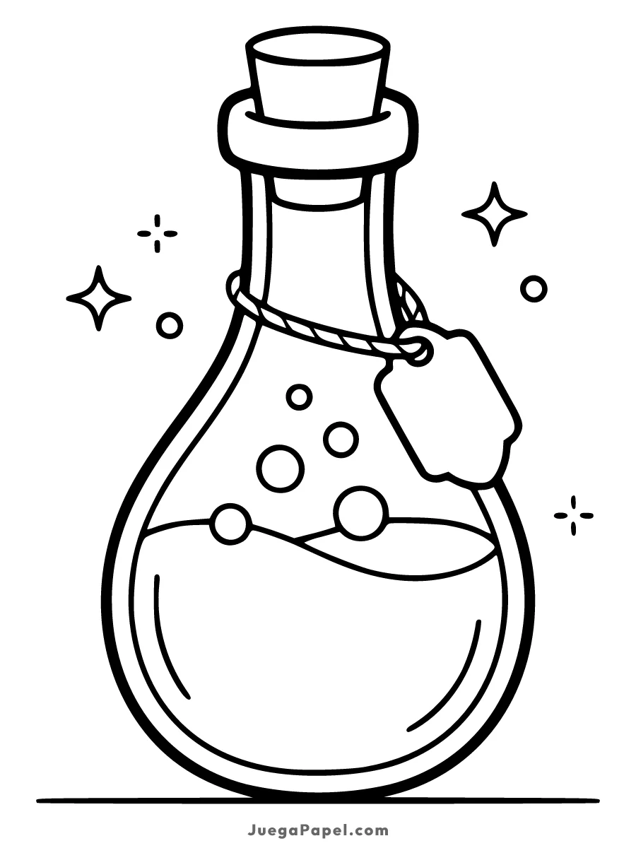 Dibujo para colorear e imprimir de Frasco de Poción Mágica con Burbujas