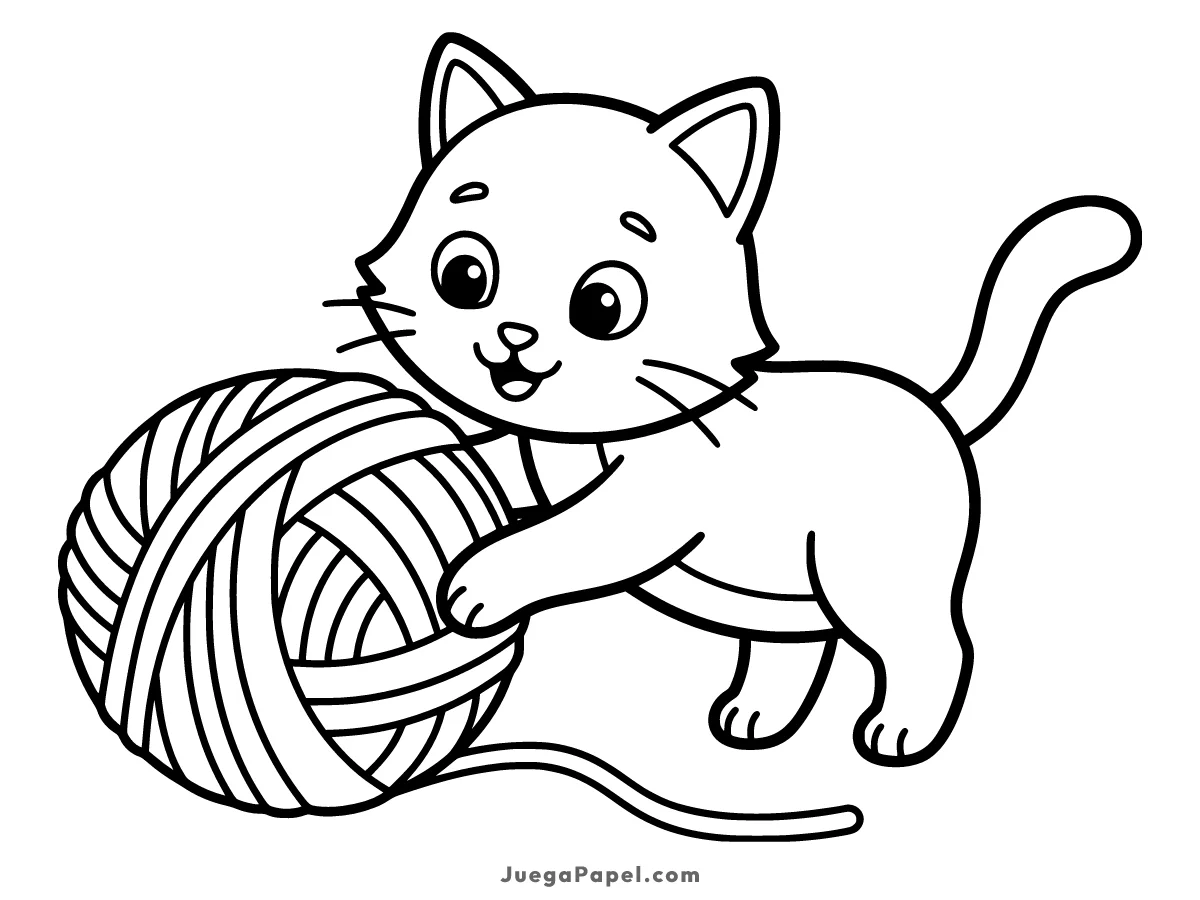 Dibujo para colorear e imprimir de Gatito Juguetón con Lana