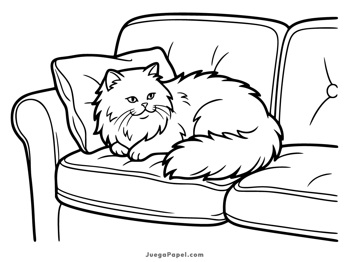 Dibujo para colorear e imprimir de Gato en el Sofá
