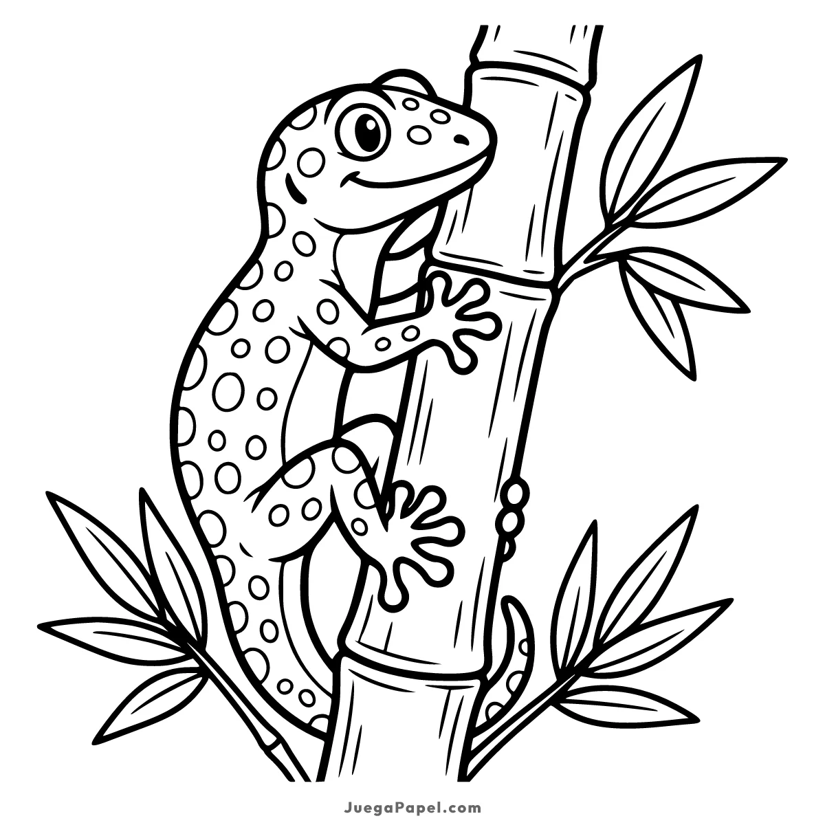 Dibujo para colorear e imprimir de Gecko Amigable Trepando por una Planta