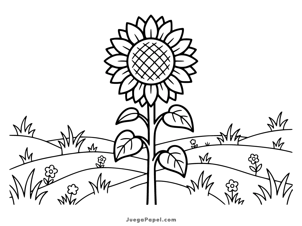 Dibujo para colorear e imprimir de Girasol Grande en el Campo