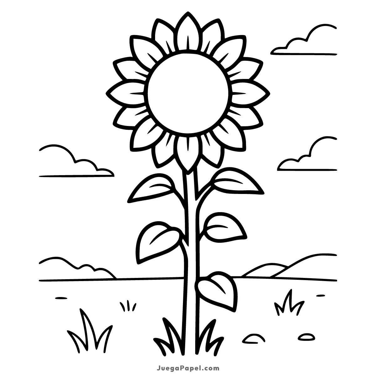 Dibujo para colorear e imprimir de Girasol Grande en un Prado