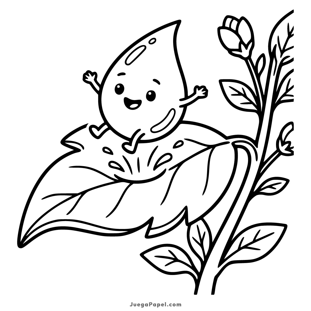 Dibujo para colorear e imprimir de Gotita en la Hoja