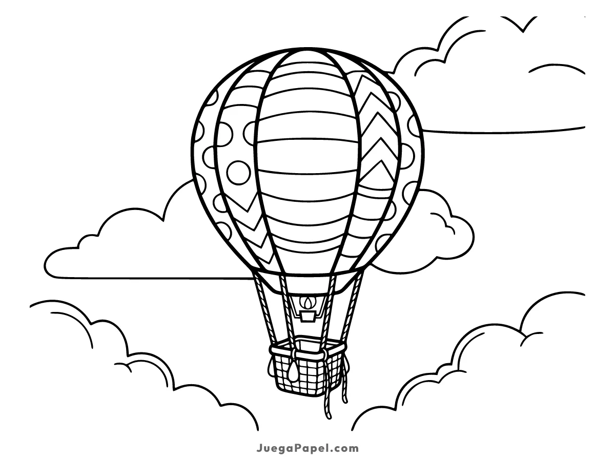 Dibujo para colorear e imprimir de Gran Globo Aerostático Volando entre Nubes