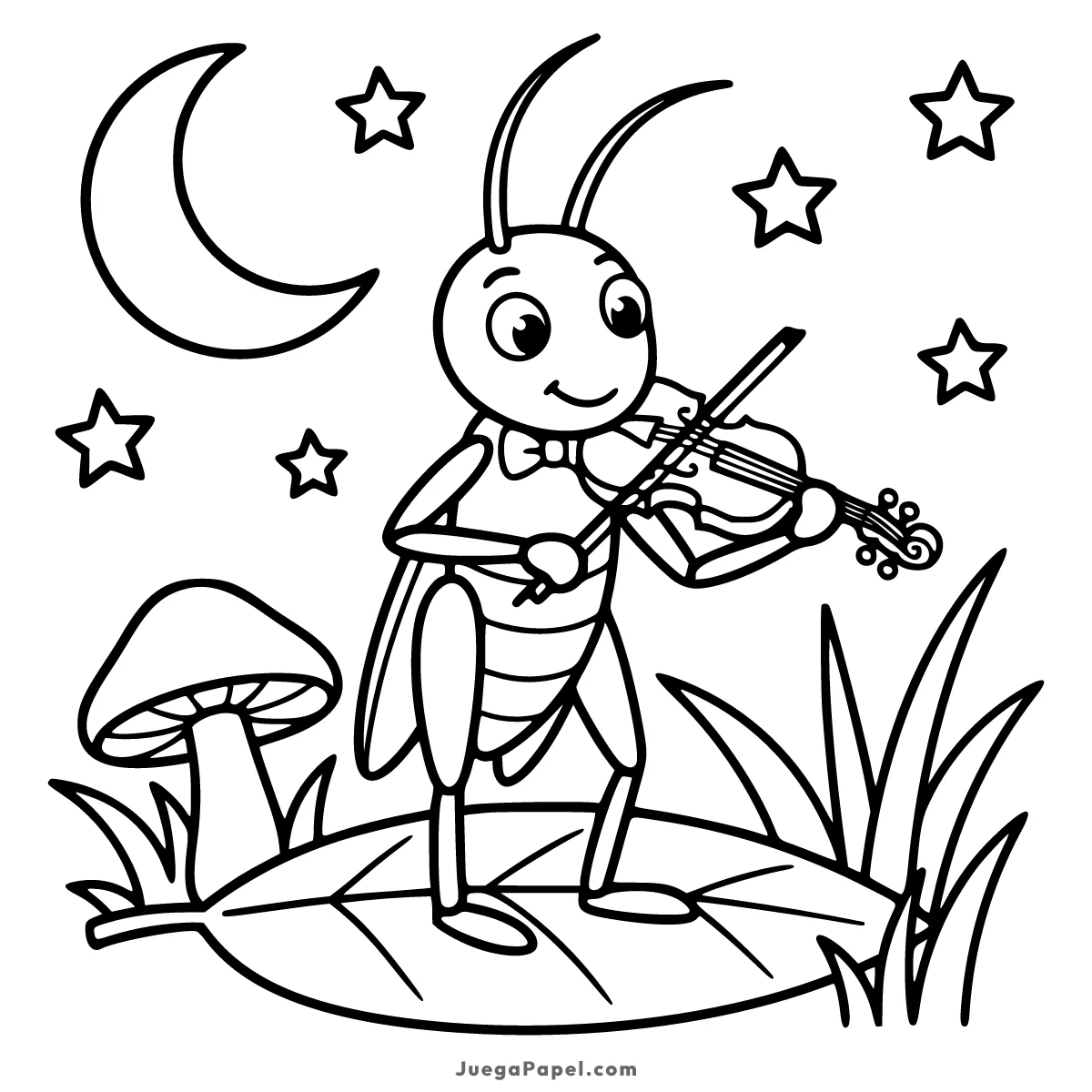 Dibujo para colorear e imprimir de Grillo Tocando el Violín