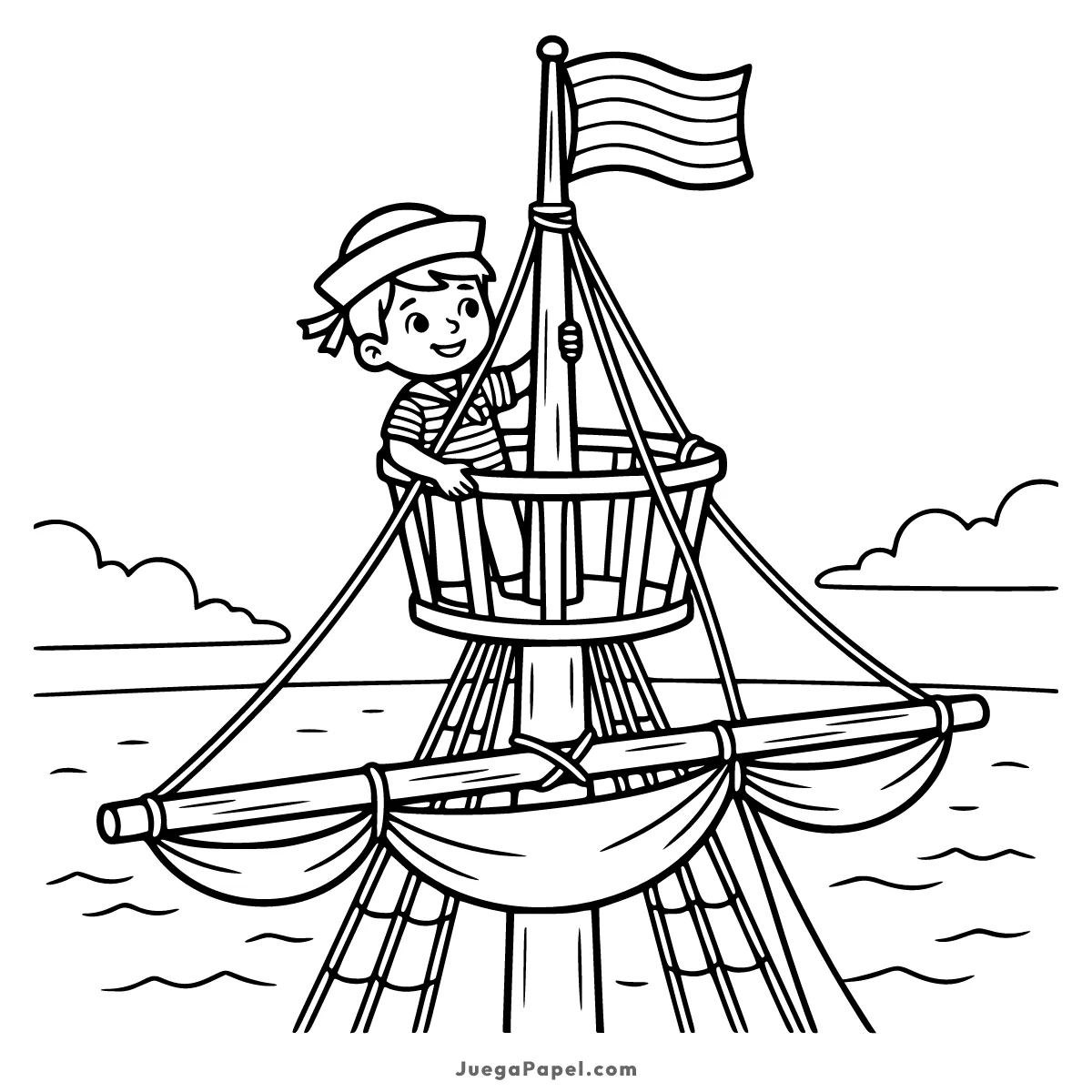 Dibujo para colorear e imprimir de Grumete en lo Alto del Barco