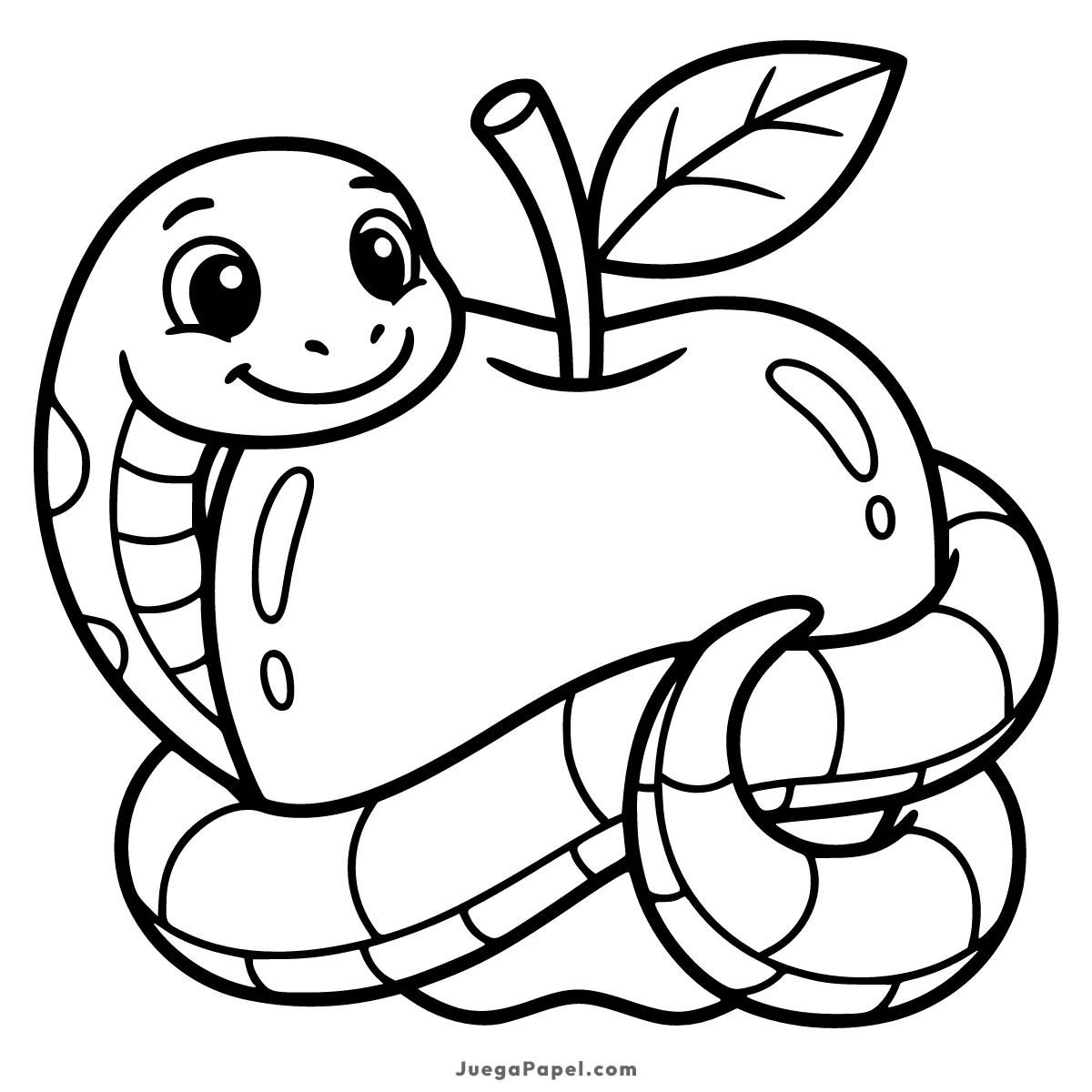 Dibujo para colorear e imprimir de Gusano Amigable con Manzana