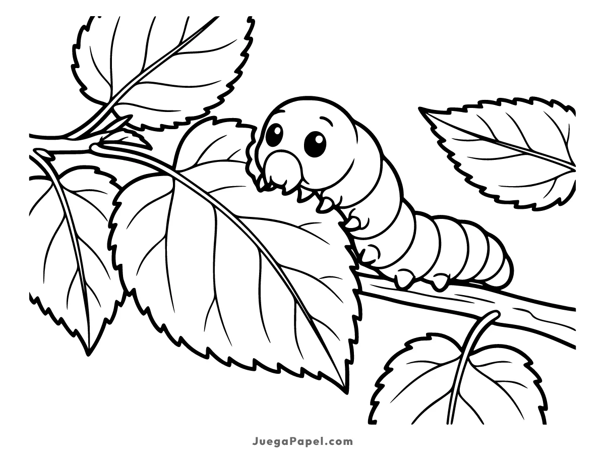 Dibujo para colorear e imprimir de Gusano de Seda comiendo
