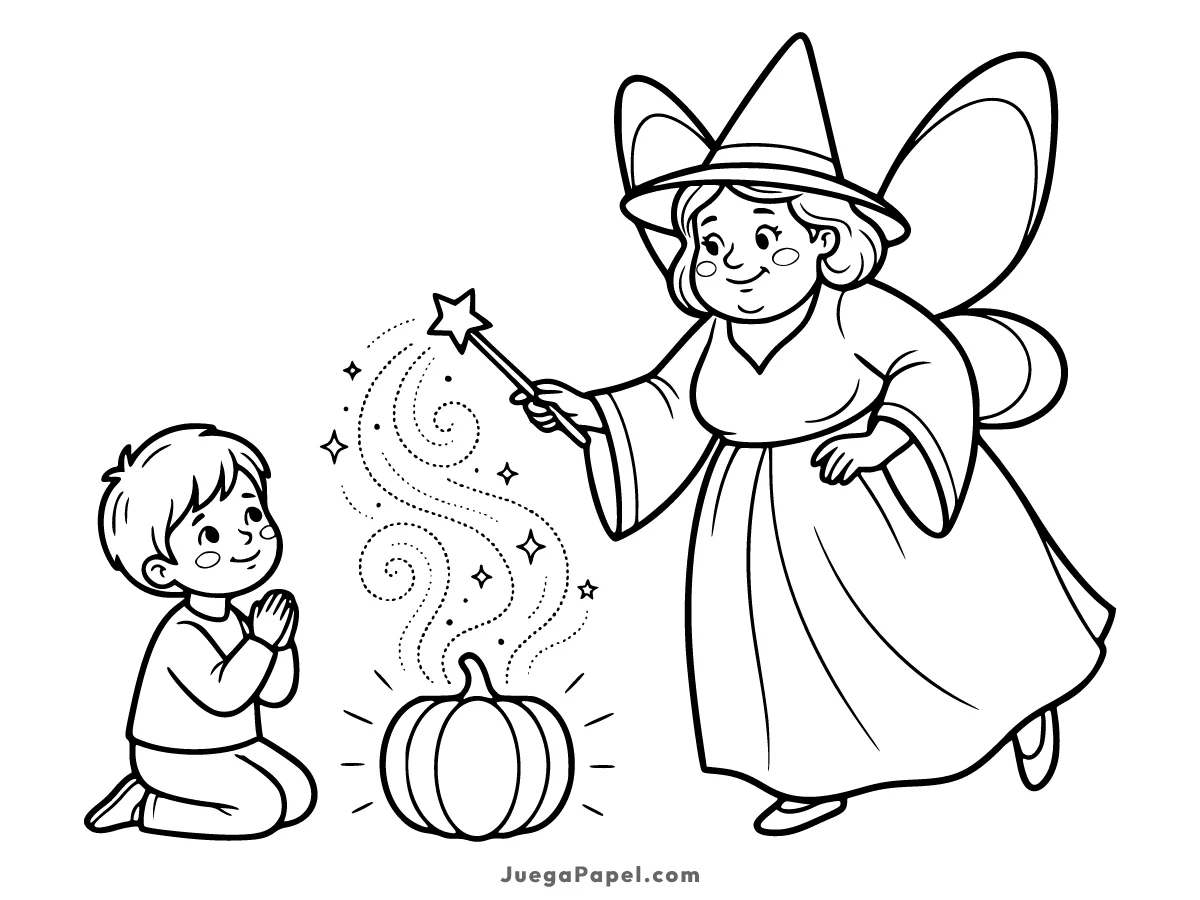 Dibujo para colorear e imprimir de Hada Madrina Concediendo un Deseo
