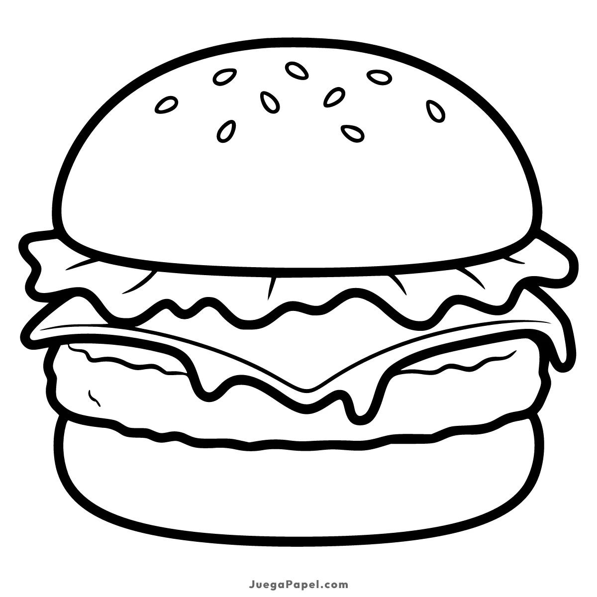 Dibujo para colorear e imprimir de Hamburguesa Deliciosa con Queso y Lechuga
