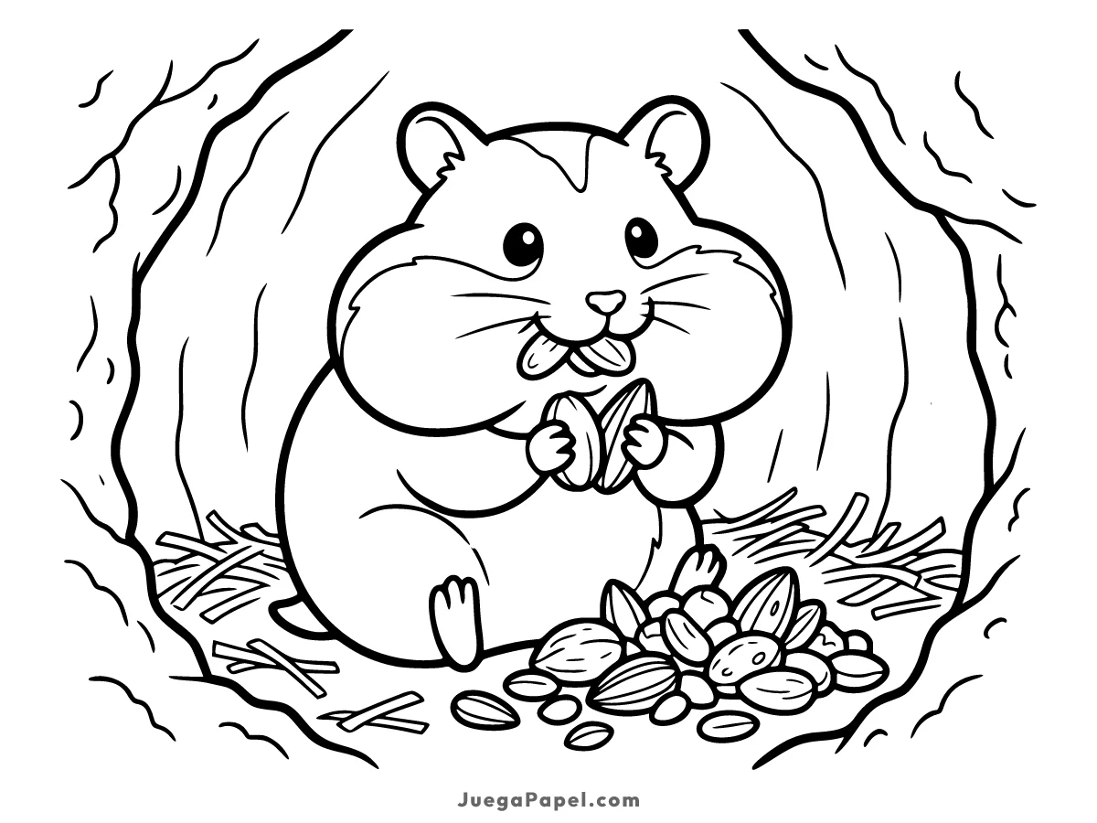 Dibujo para colorear e imprimir de Hámster Comiendo
