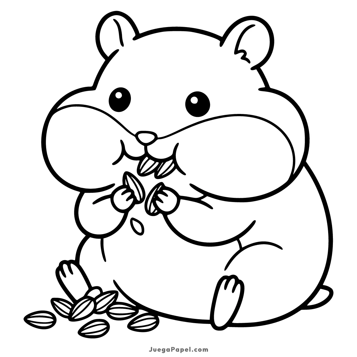 Dibujo para colorear e imprimir de Hámster Tierno Comiendo Semillas