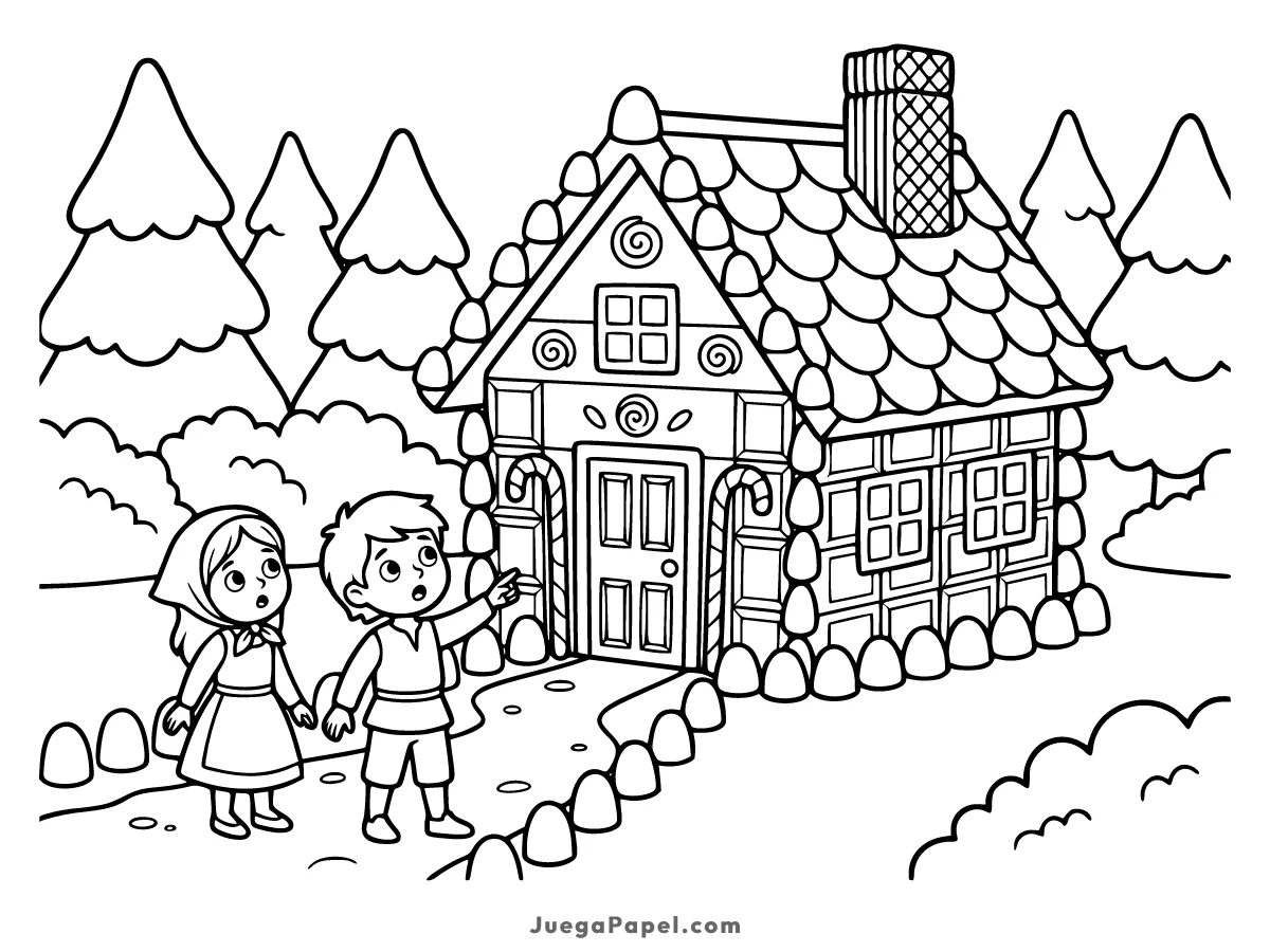 Dibujo para colorear e imprimir de Hansel y Gretel
