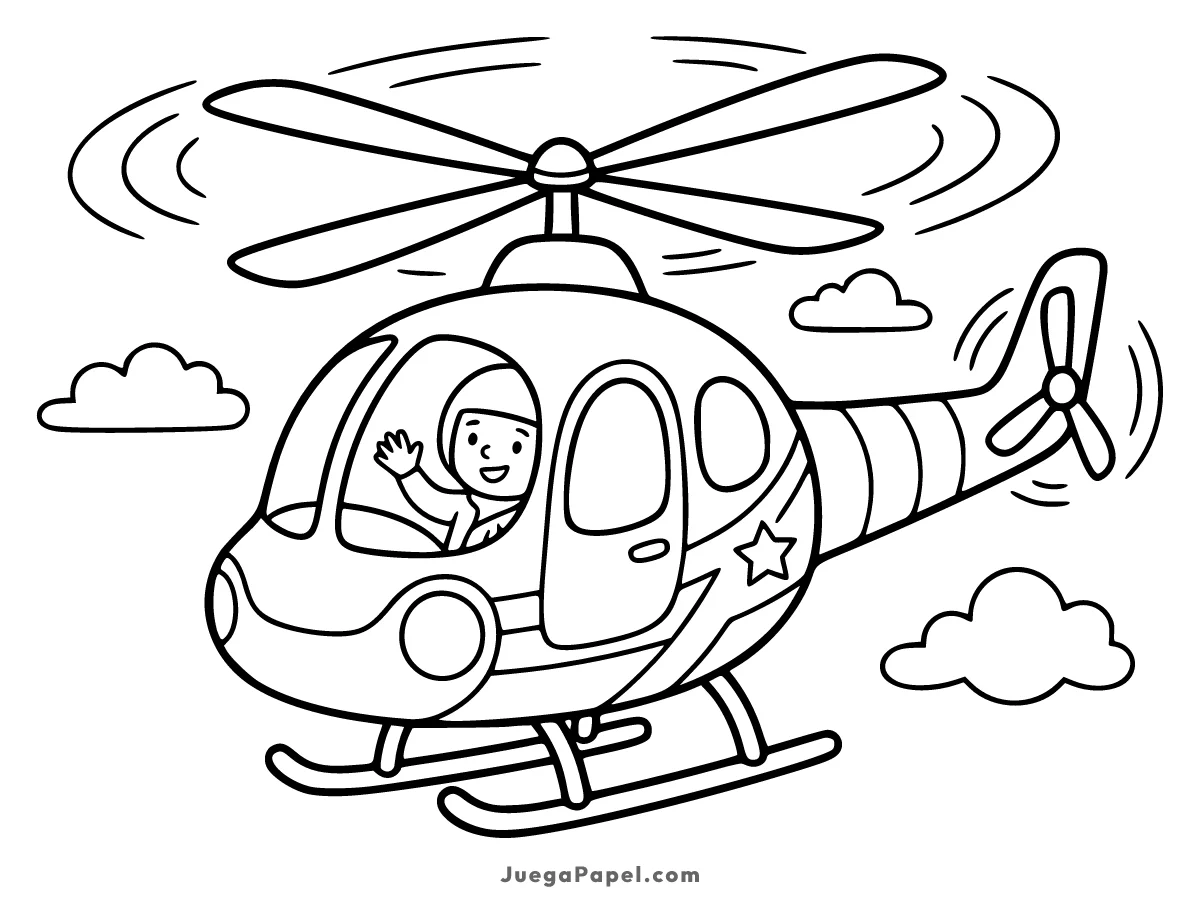 Dibujo para colorear e imprimir de Helicóptero Volando con Piloto