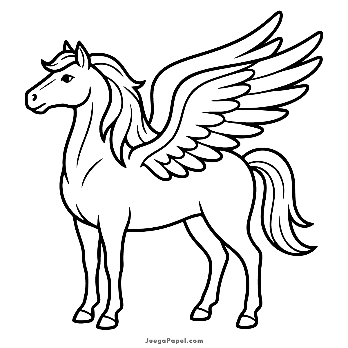 Dibujo para colorear e imprimir de Hermoso Pegaso Mágico con Alas Grandes