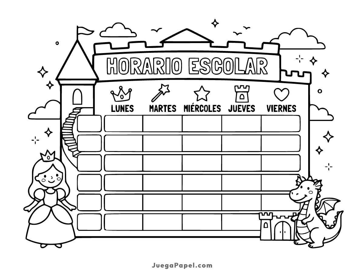 Dibujo para colorear e imprimir de Horario Escolar Castillo Mágico