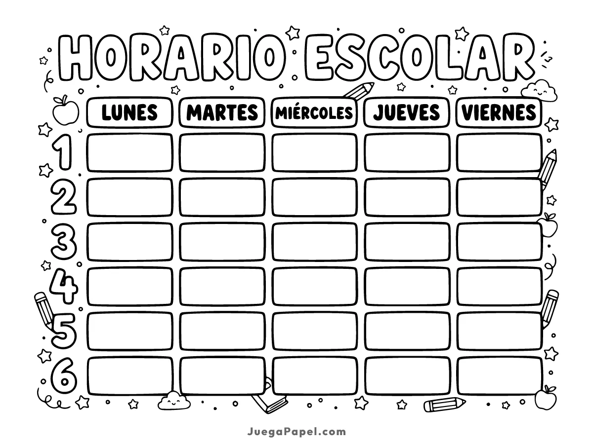 Dibujo para colorear e imprimir de Horario Escolar