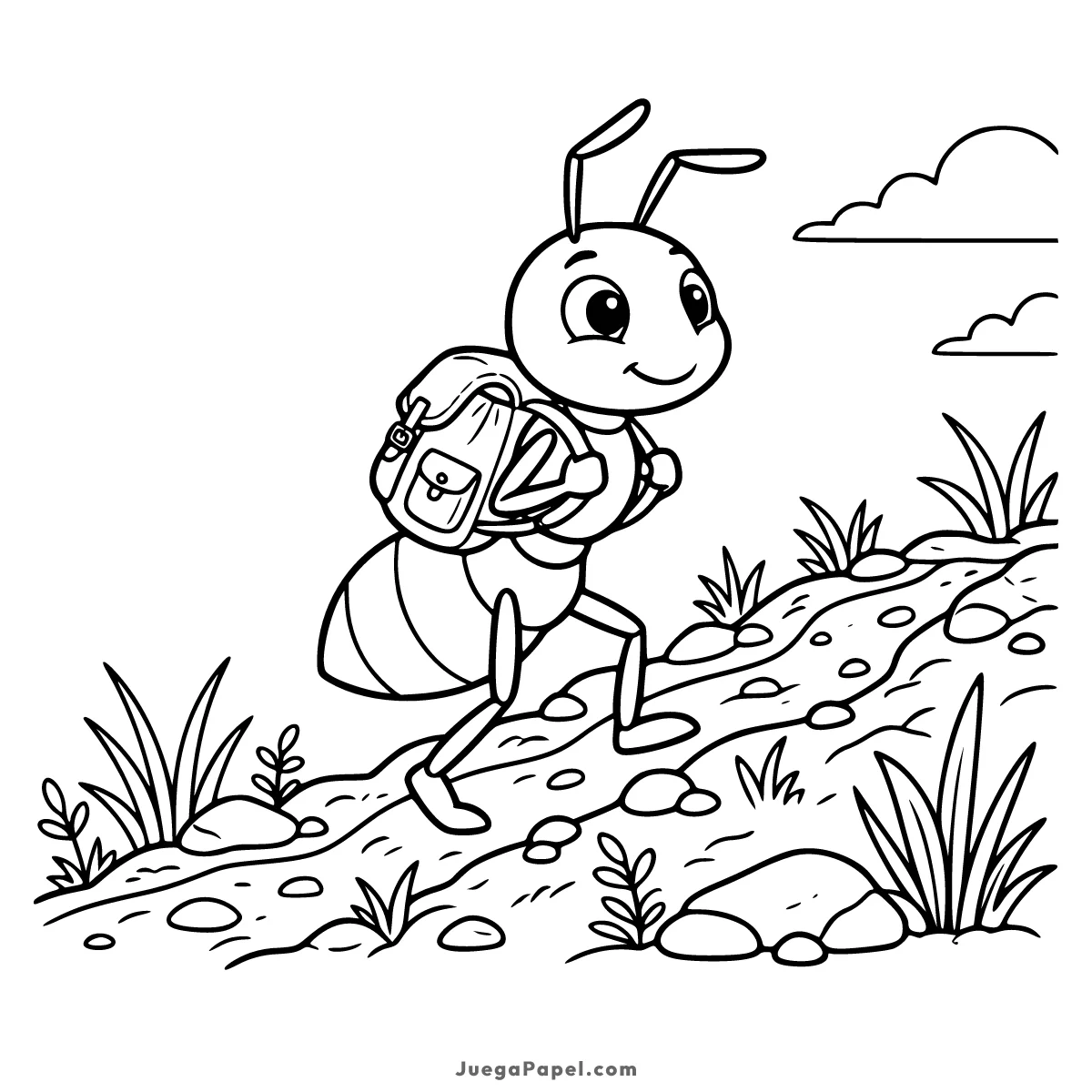 Dibujo para colorear e imprimir de Hormiga Aventurera con Mochila