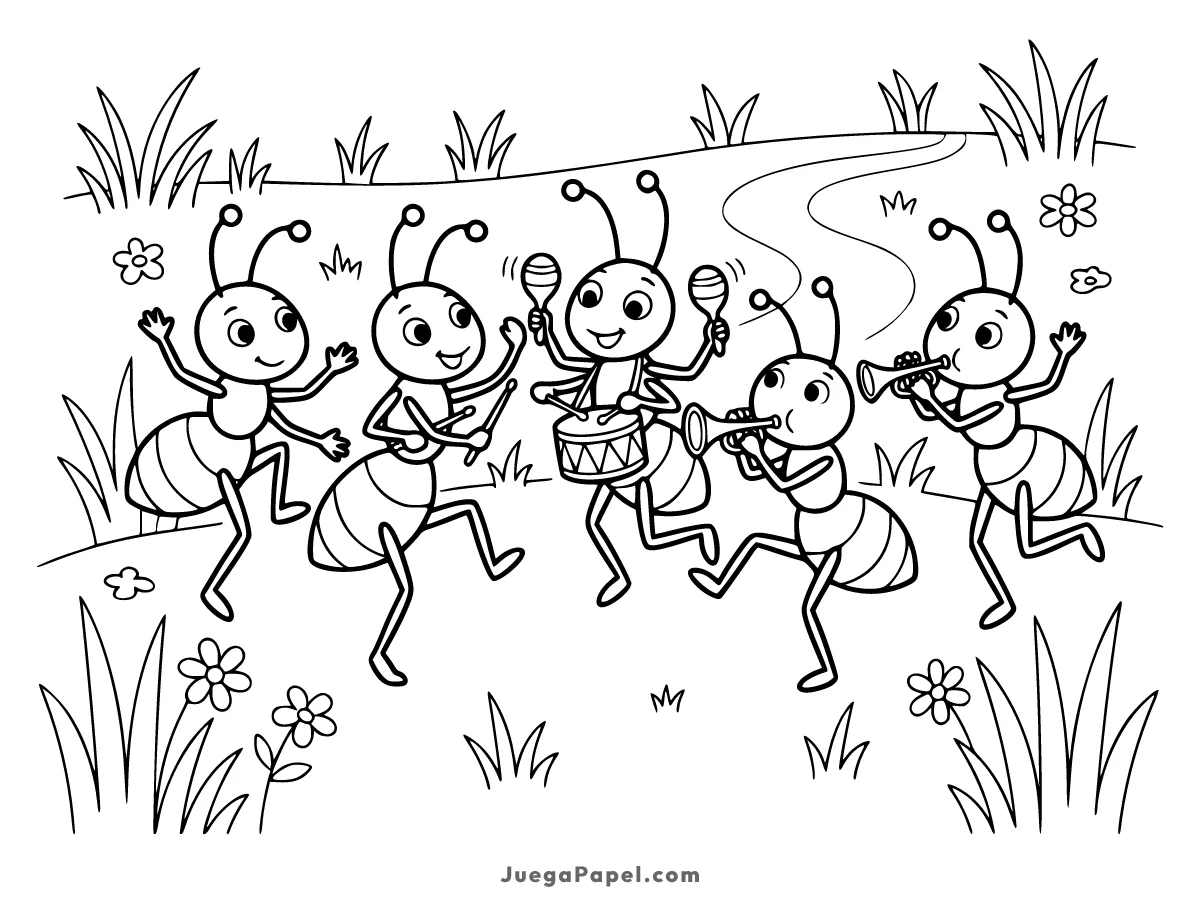 Dibujo para colorear e imprimir de Hormigas Bailando