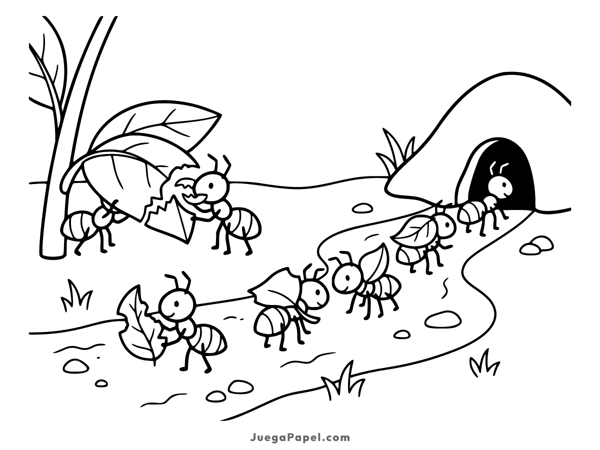 Dibujo para colorear e imprimir de Hormigas Cortando Hojas