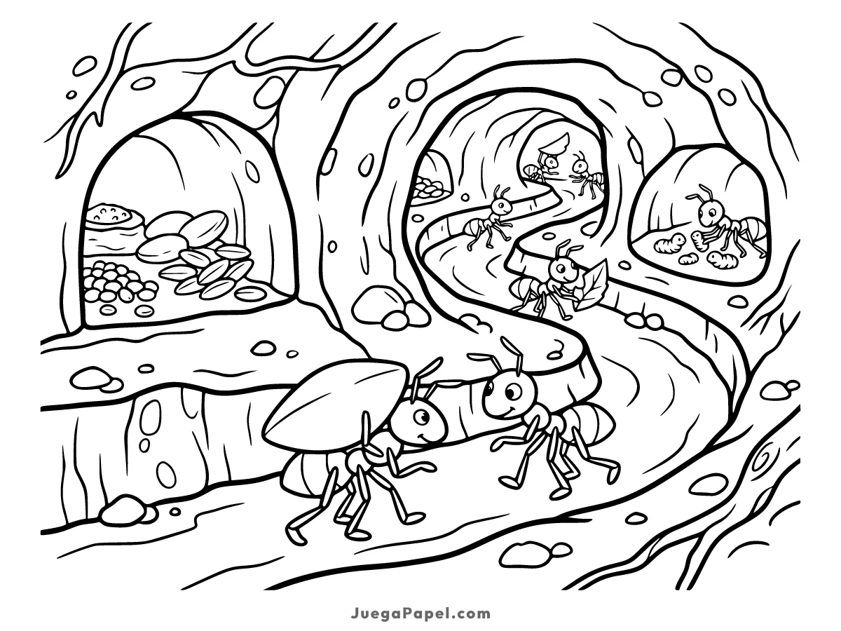 Dibujo para colorear e imprimir de Hormigas Trabajadoras en su Hormiguero