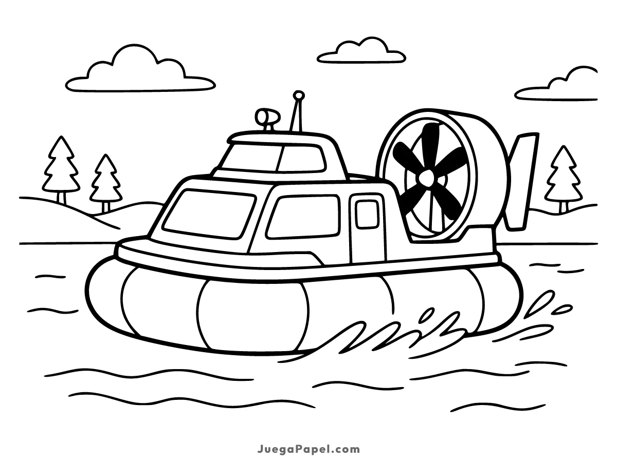Dibujo para colorear e imprimir de Hovercraft Navegando sobre el Agua