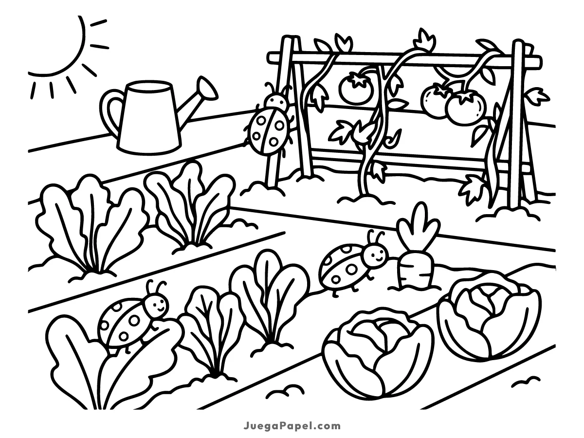 Dibujo para colorear e imprimir de Huerto con Mariquitas