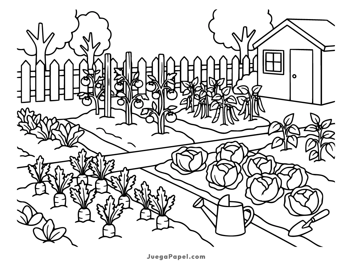 Dibujo para colorear e imprimir de Huerto en el Campo