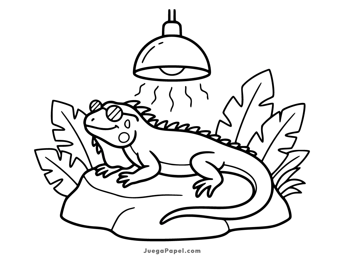 Dibujo para colorear e imprimir de Iguana Tomando el Sol bajo una Lámpara