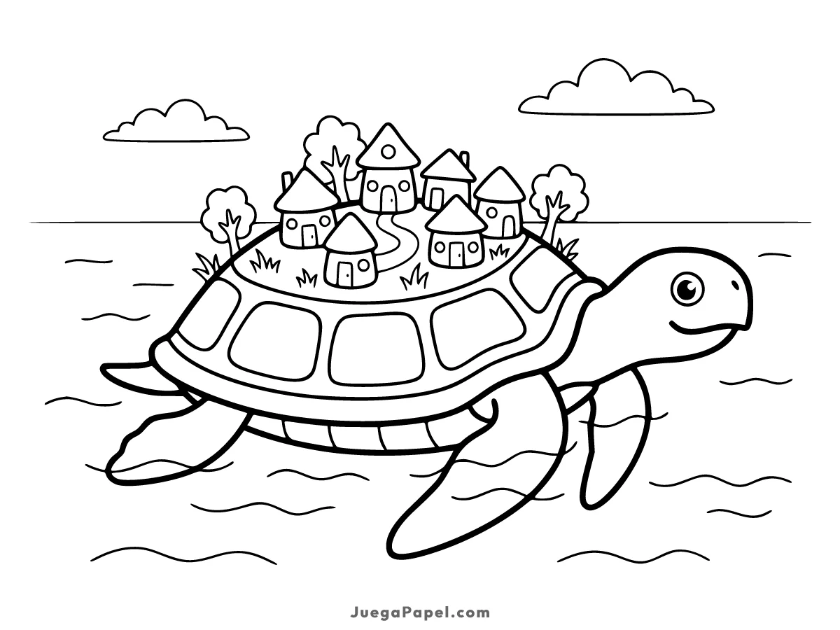 Dibujo para colorear e imprimir de Isla Caparazón en Tortuga