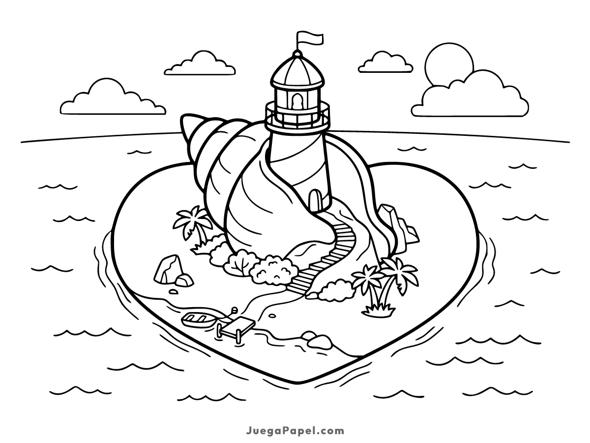 Dibujo para colorear e imprimir de Isla Corazón