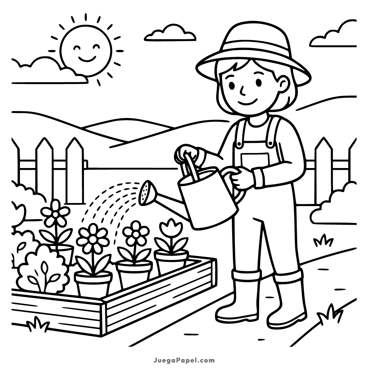 Dibujo para colorear e imprimir de Jardinero Regando Plantas