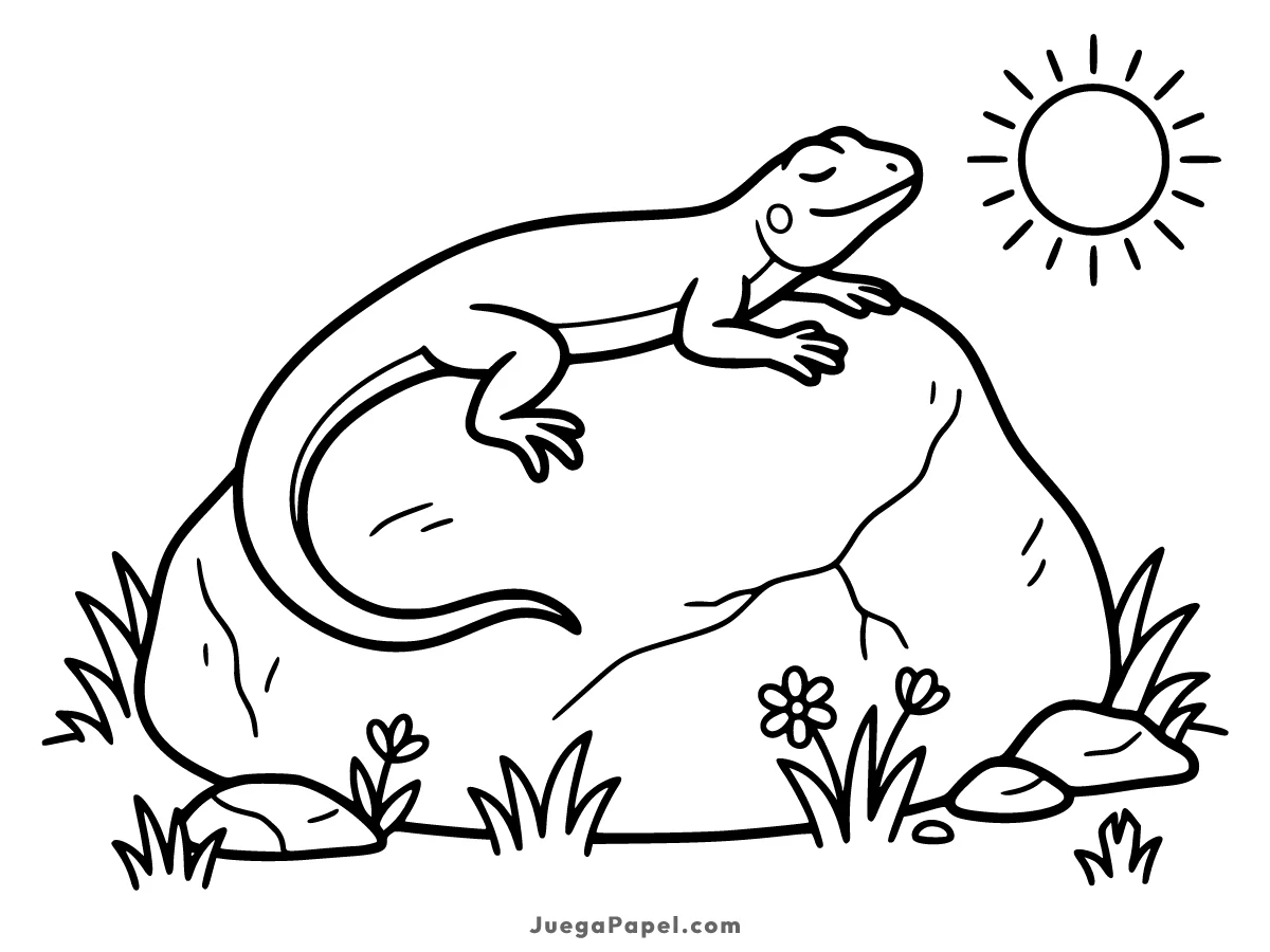 Dibujo para colorear e imprimir de Lagartija tomando el Sol