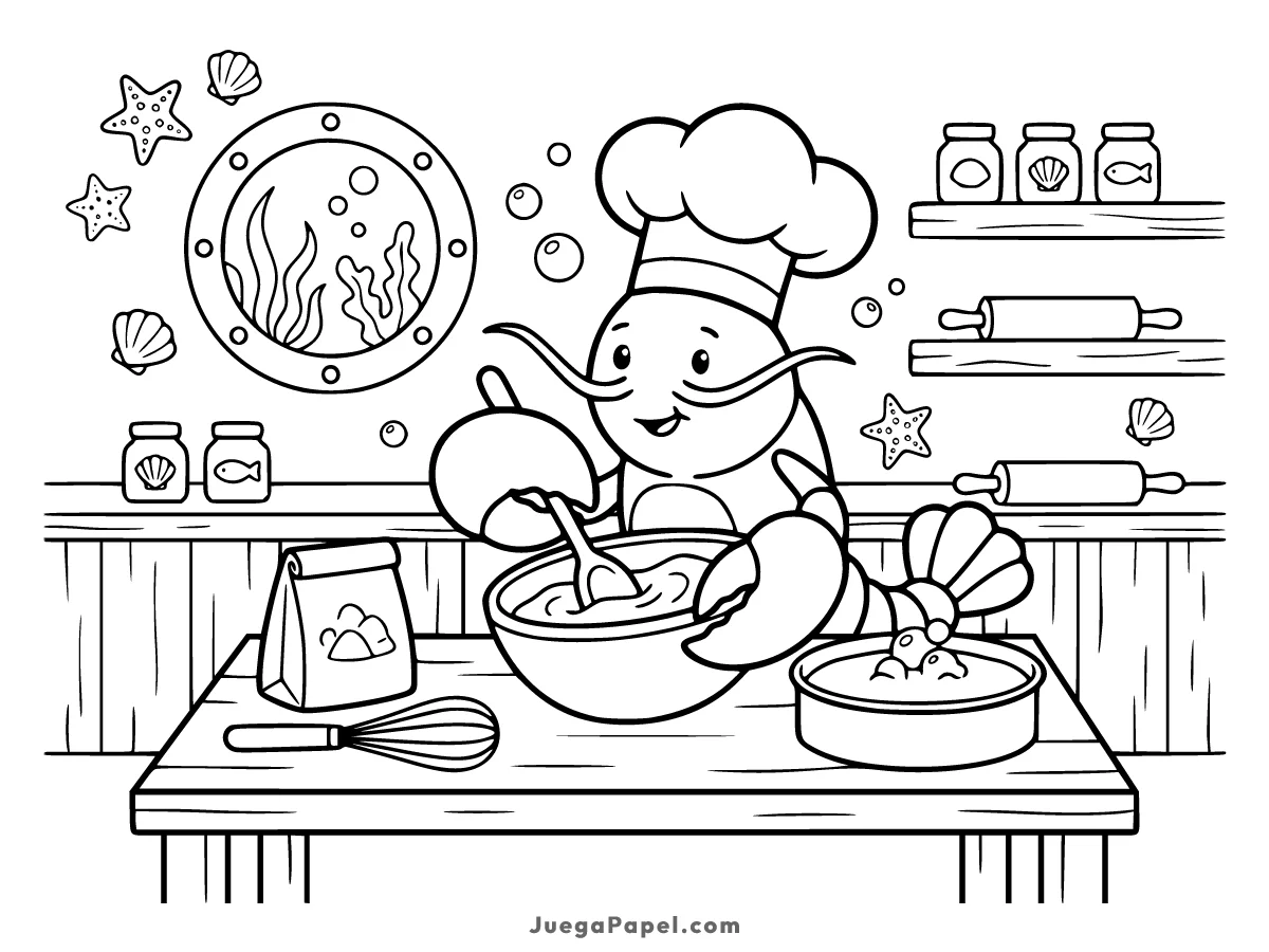 Dibujo para colorear e imprimir de Langosta Chef