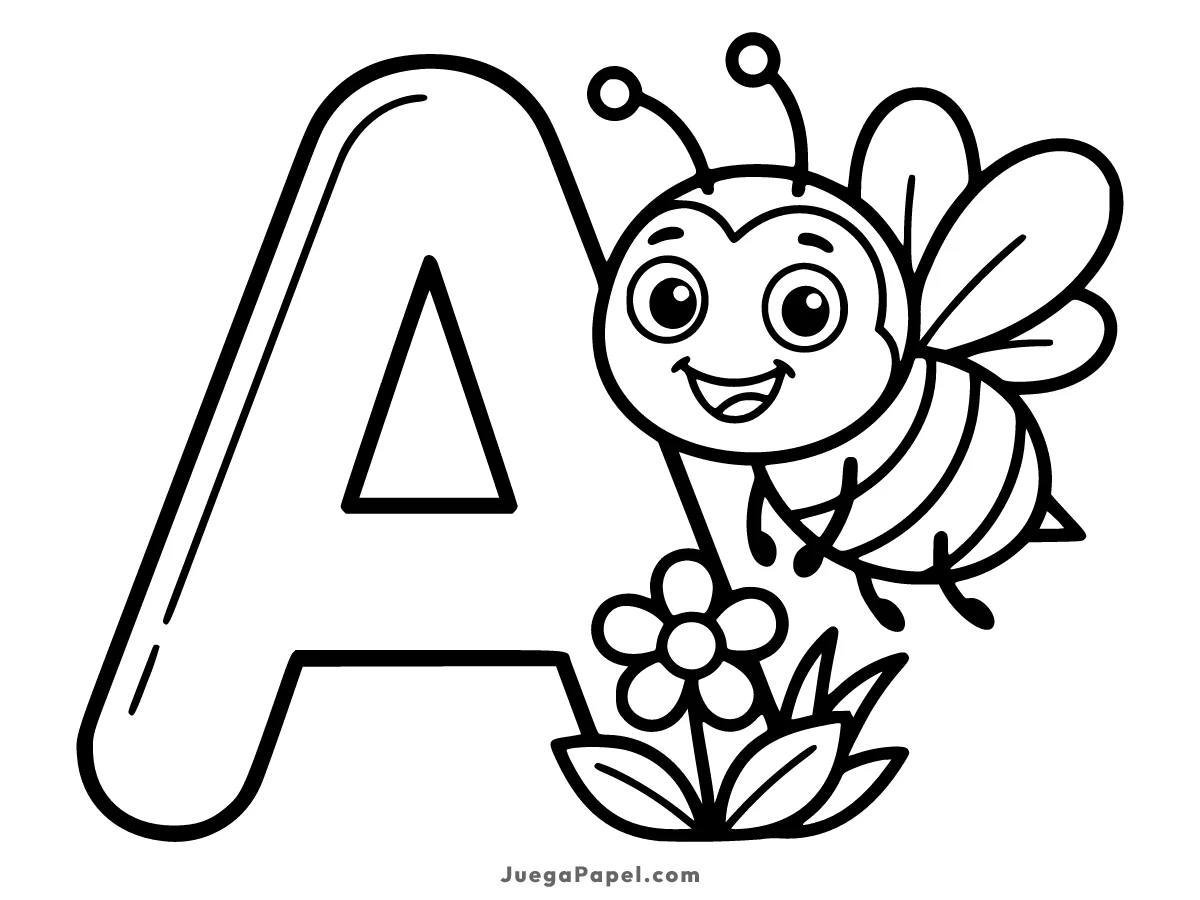 Dibujo para colorear e imprimir de Letra A con Abeja