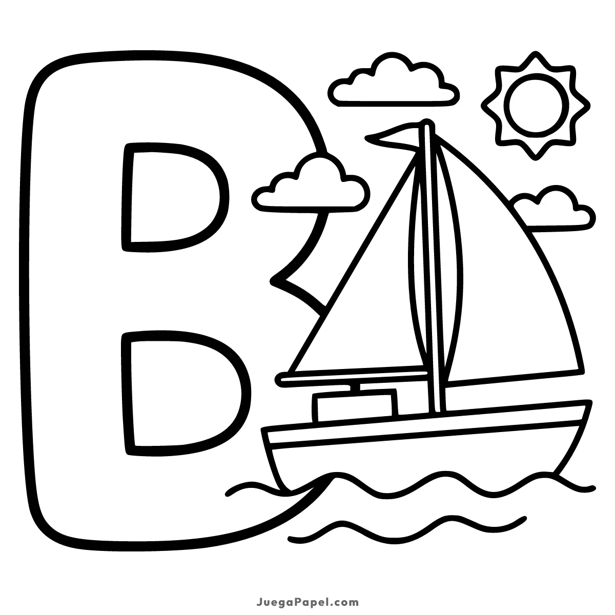 Dibujo para colorear e imprimir de Letra B con Barco