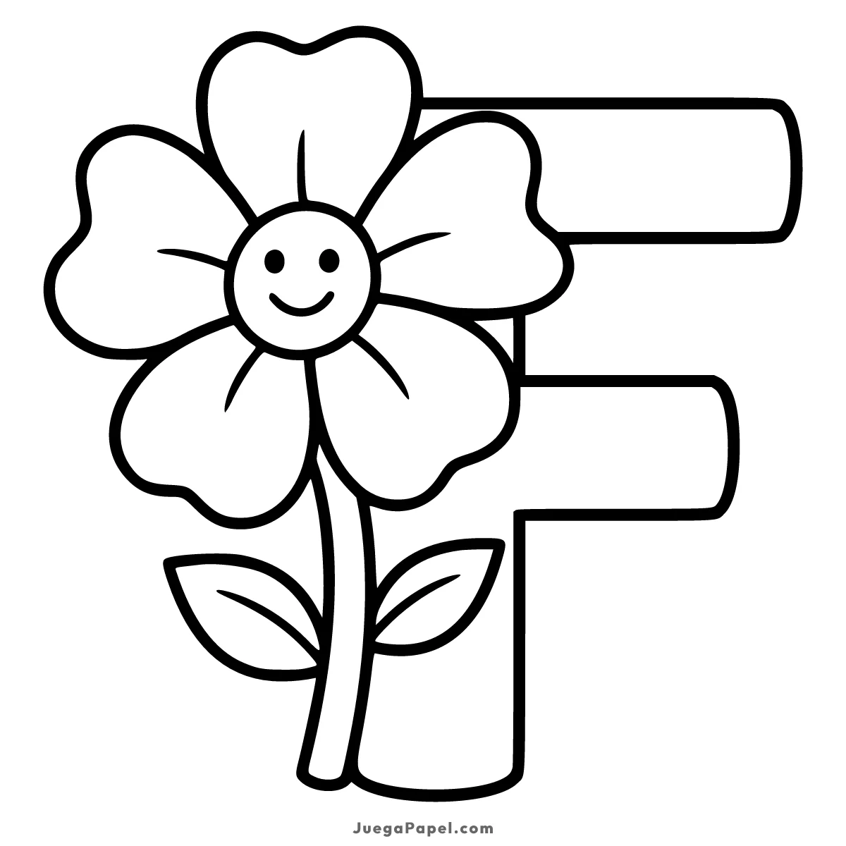 Dibujo para colorear e imprimir de Letra F con Flor