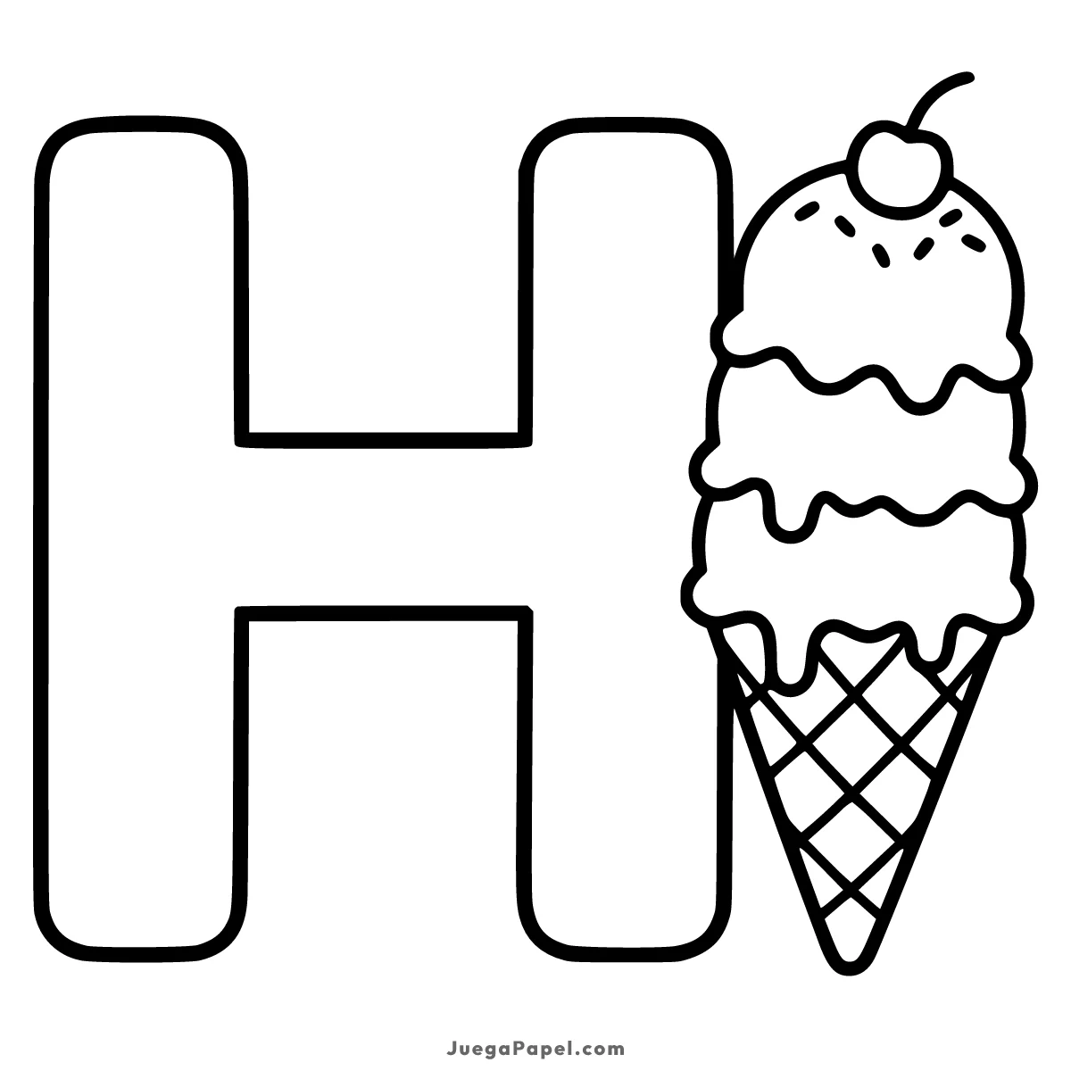 Dibujo para colorear e imprimir de Letra H con Helado