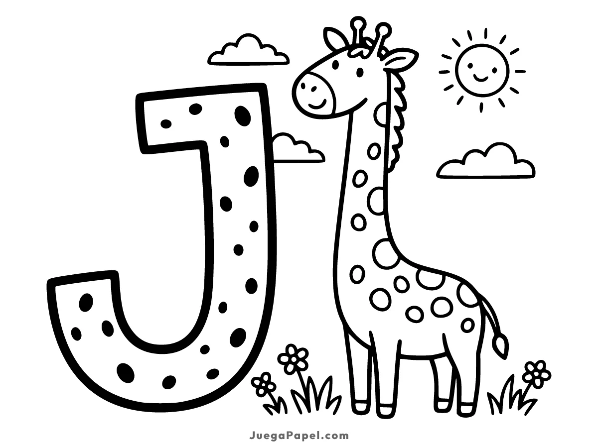 Dibujo para colorear e imprimir de Letra J con Jirafa