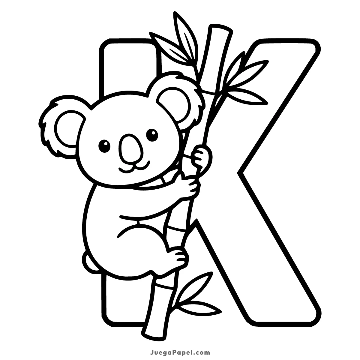 Dibujo para colorear e imprimir de Letra K con Koala