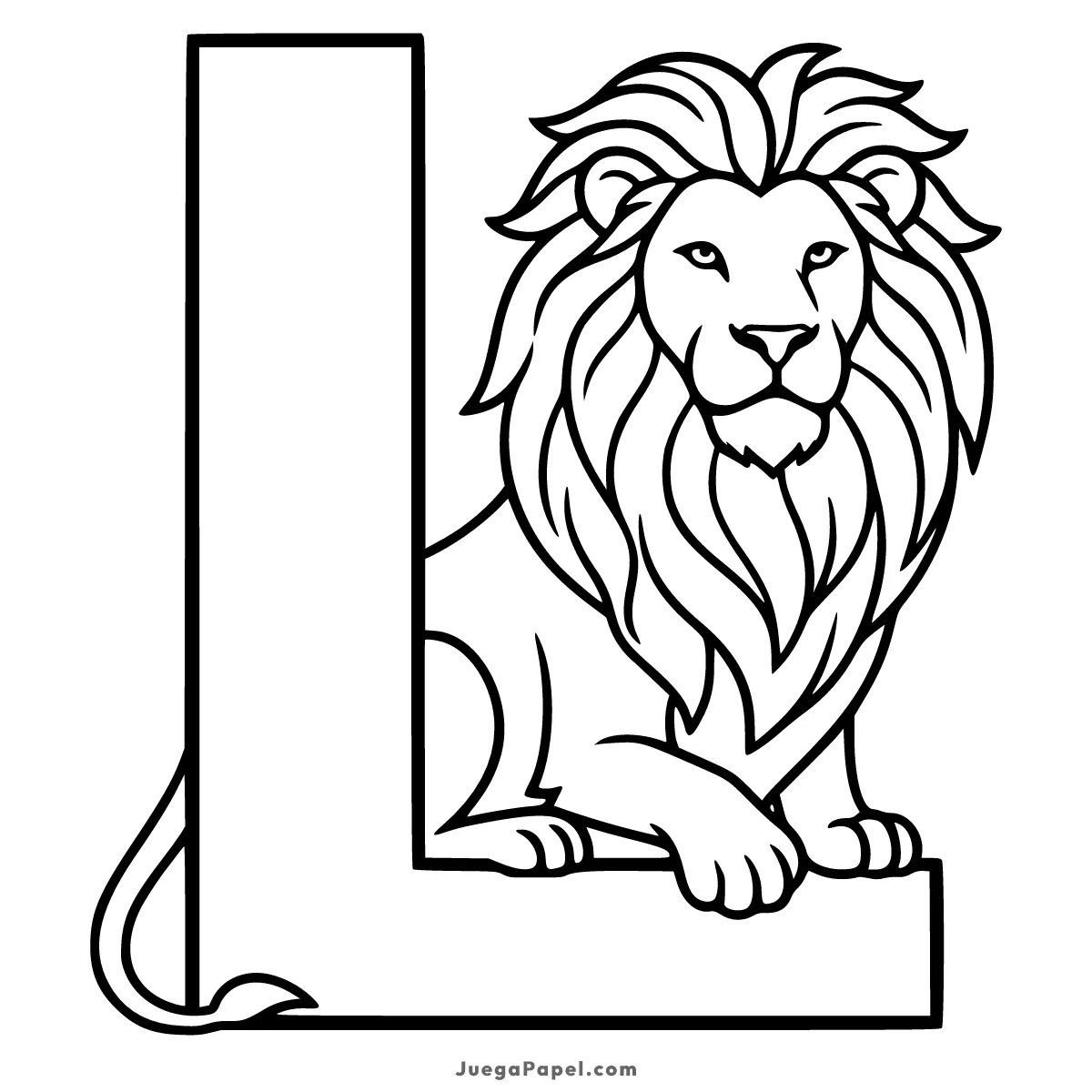 Dibujo para colorear e imprimir de Letra L con Leon