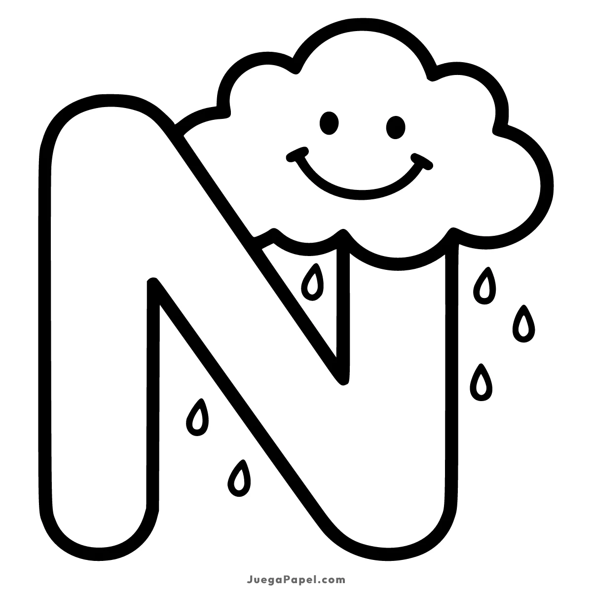 Dibujo para colorear e imprimir de Letra N con Nube