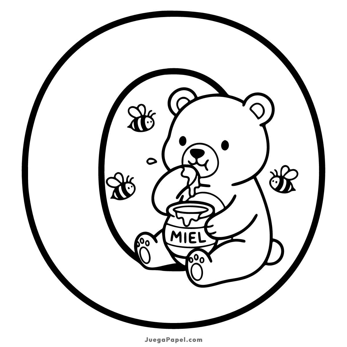 Dibujo para colorear e imprimir de Letra O con Oso
