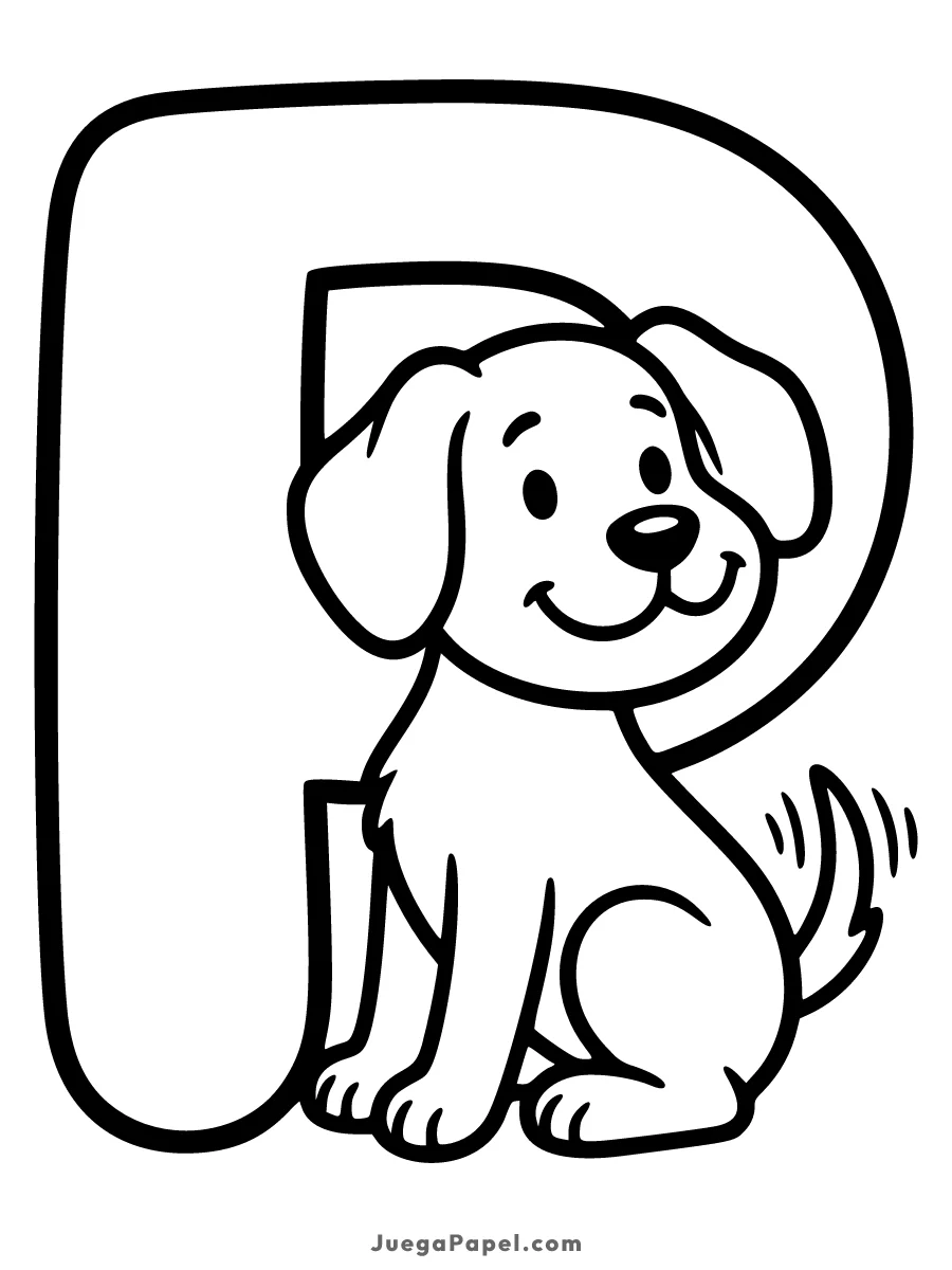Dibujo para colorear e imprimir de Letra P con perro