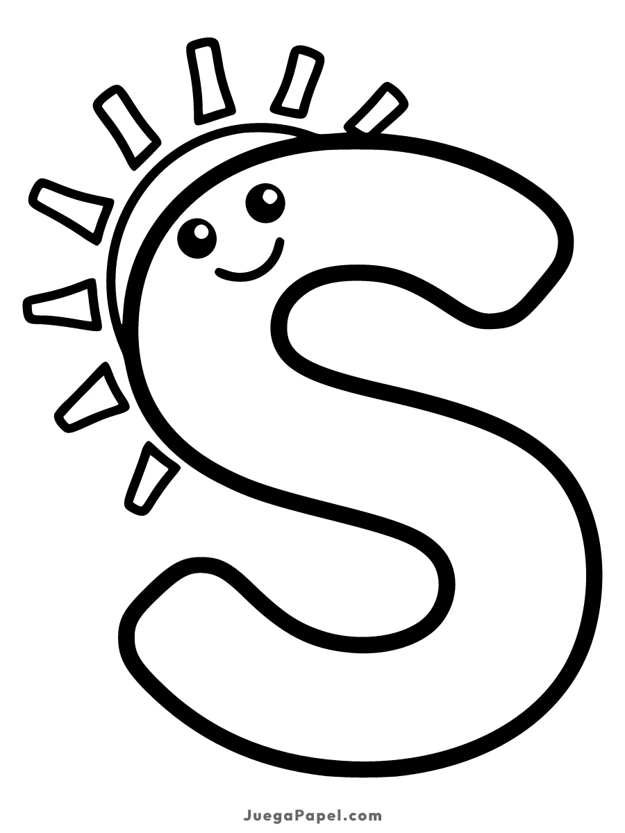 Dibujo para colorear e imprimir de Letra S con Sol