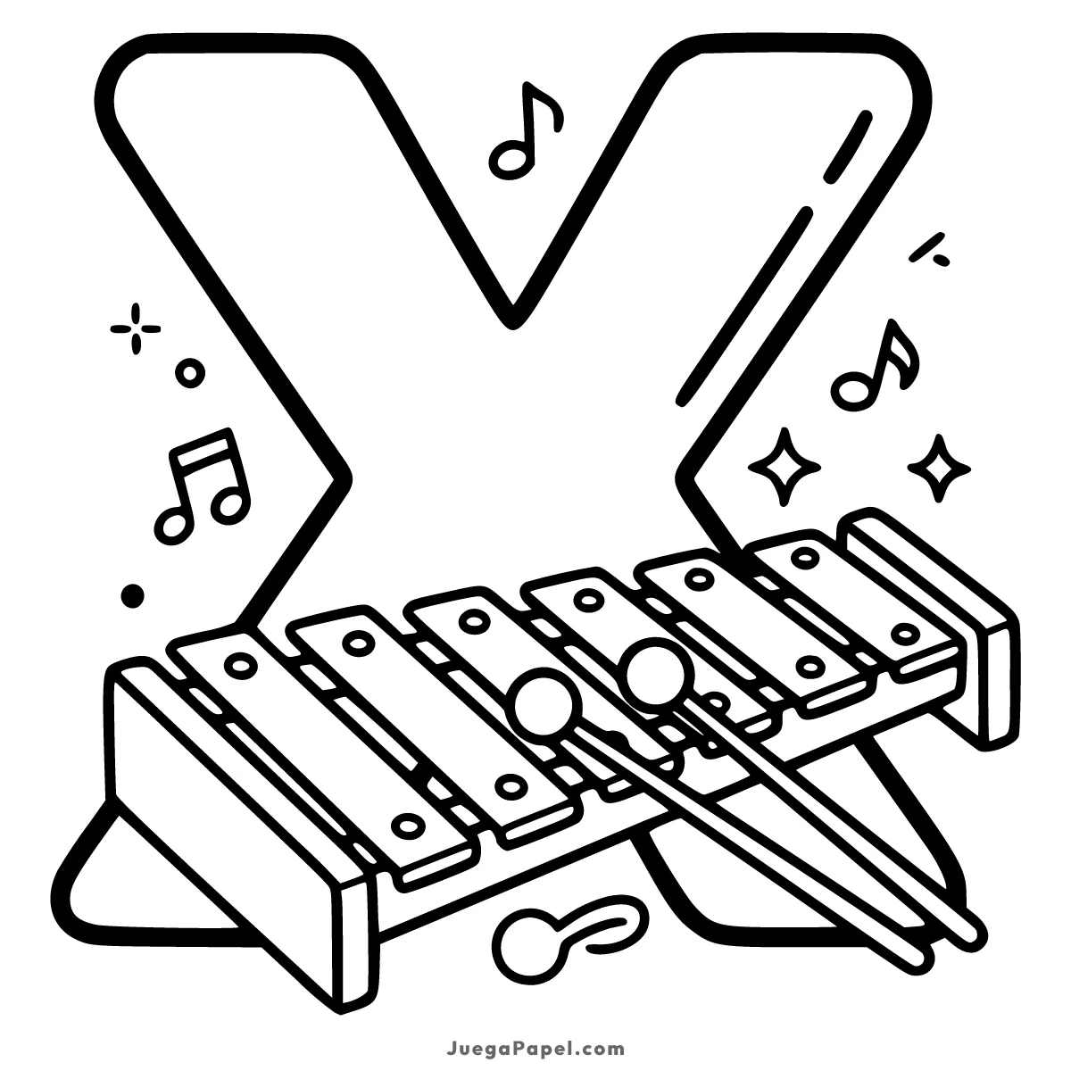Dibujo para colorear e imprimir de Letra X con Xilófono