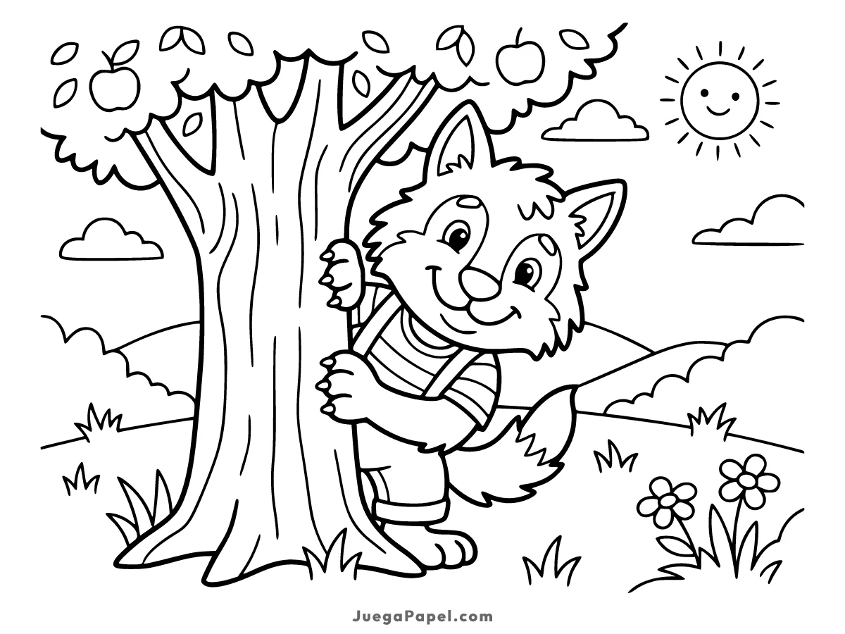 Dibujo para colorear e imprimir de Lobo Amigable