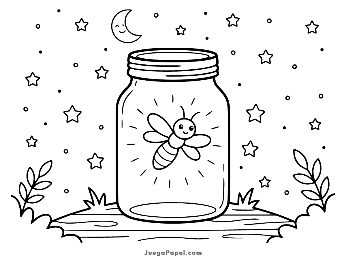 Dibujo para colorear e imprimir de Luciérnaga Brillante en un Frasco de Cristal