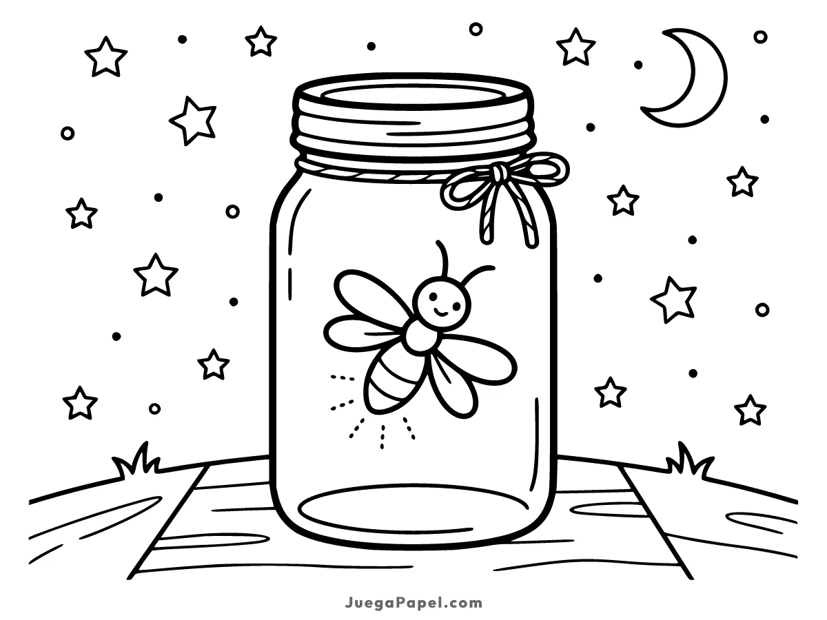 Dibujo para colorear e imprimir de Luciérnaga en Frasco Bajo las Estrellas
